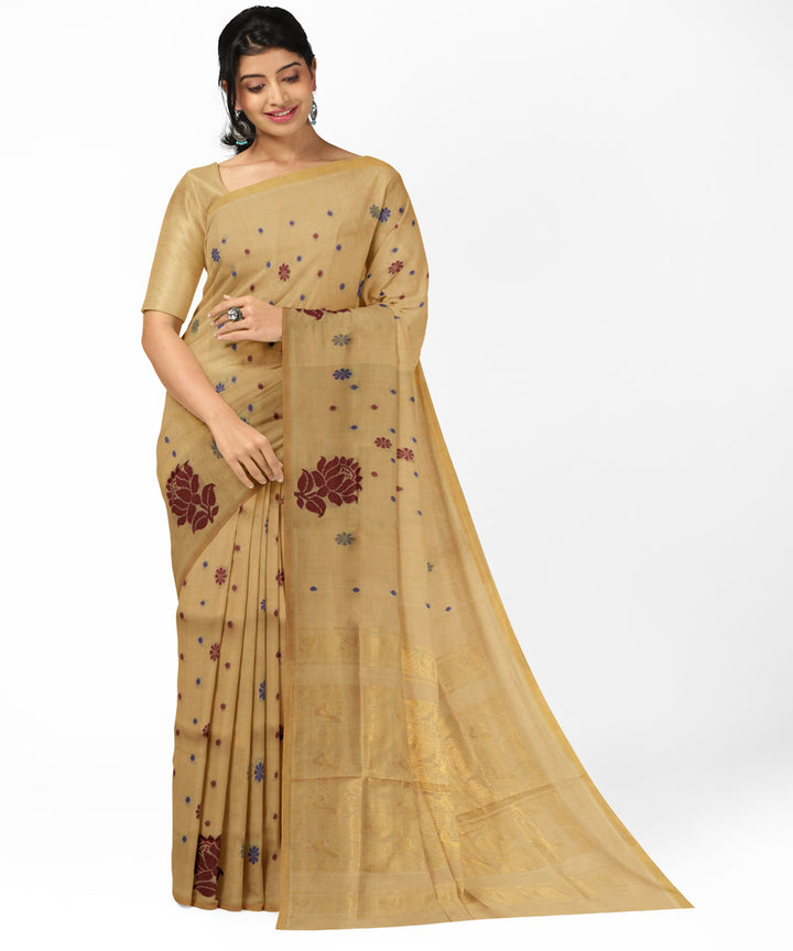 Camel brown golden handwoven cotton rajahmundry saree