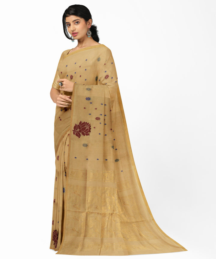 Camel brown golden handwoven cotton rajahmundry saree