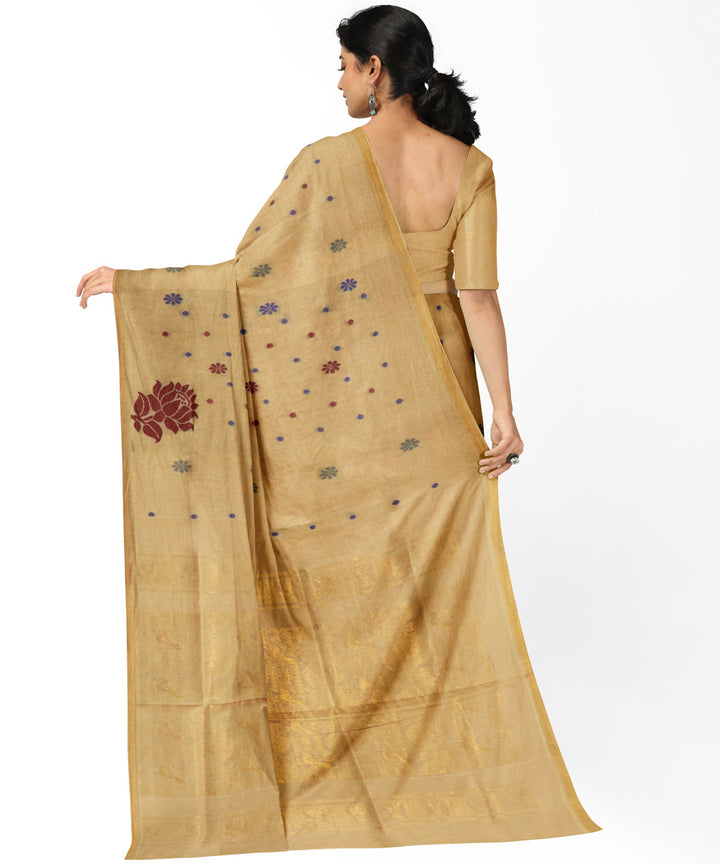 Camel brown golden handwoven cotton rajahmundry saree