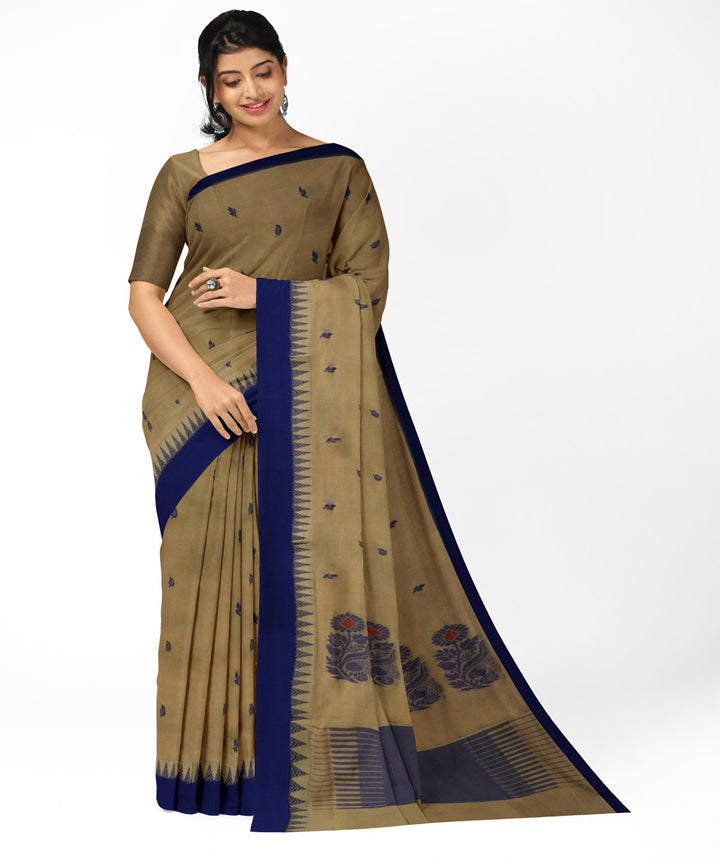 Camel brown blue cotton handwoven rajahmundry saree