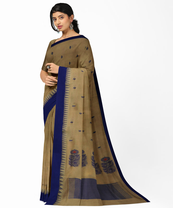 Camel brown blue cotton handwoven rajahmundry saree