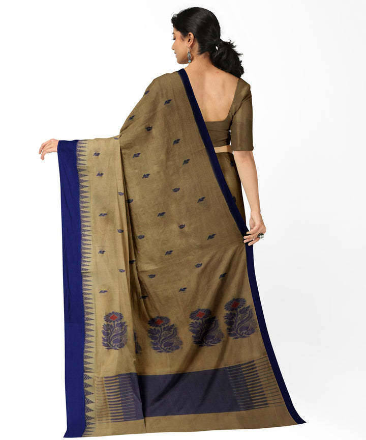 Camel brown blue cotton handwoven rajahmundry saree