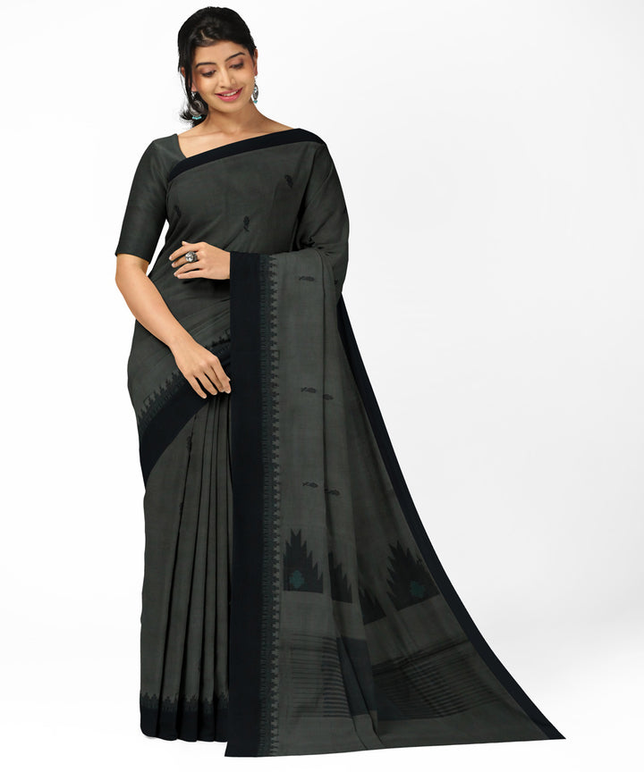 Black grey cotton handwoven rajahmundry saree