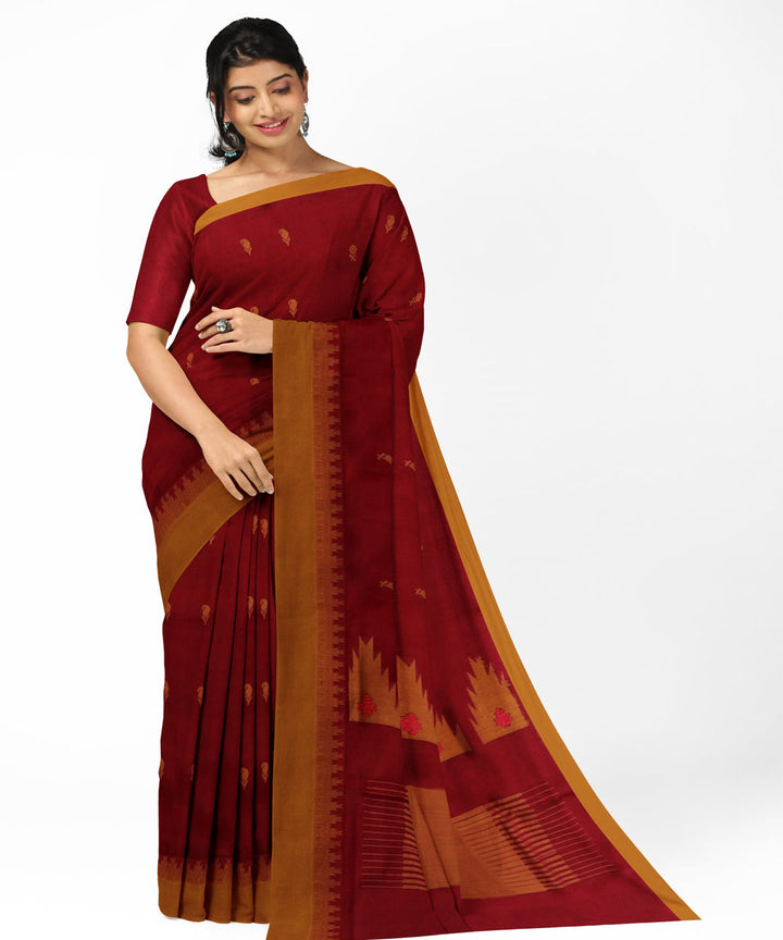 Red golden cotton handwoven rajahmundry saree