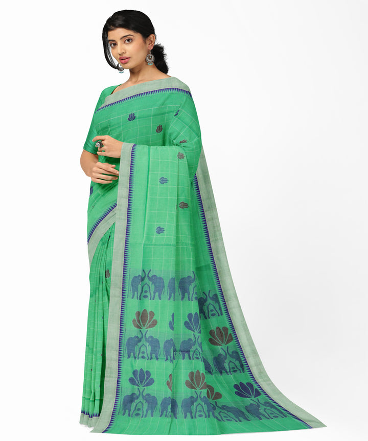 Sea green blue cotton handwoven rajahmundry saree