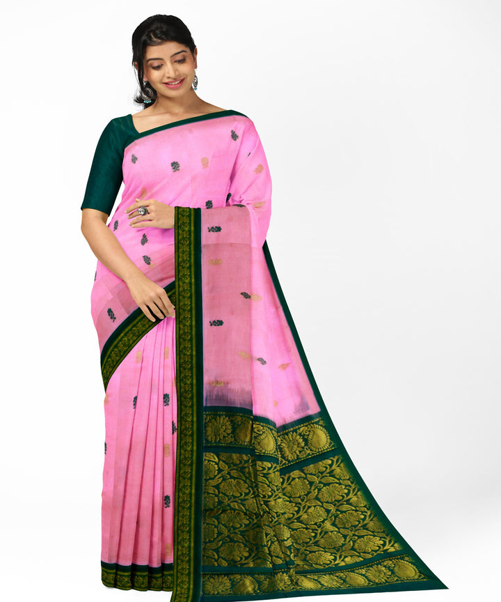 Pink green handwoven cotton rajahmundry saree