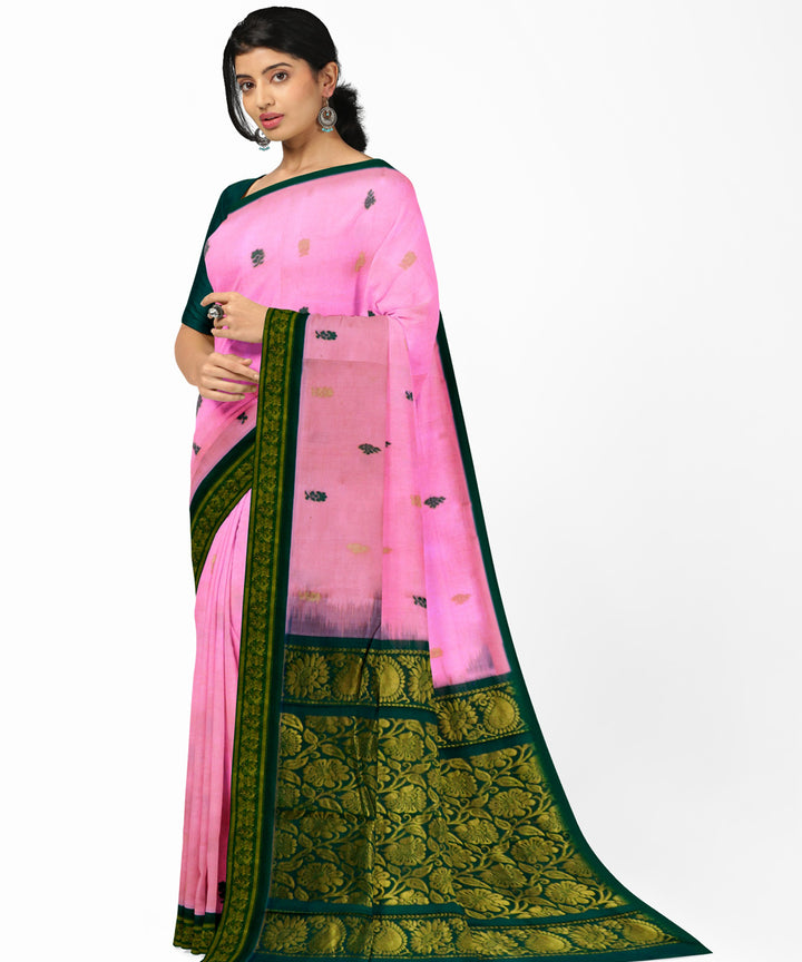 Pink green handwoven cotton rajahmundry saree