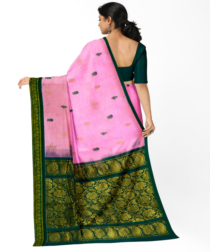 Pink green handwoven cotton rajahmundry saree