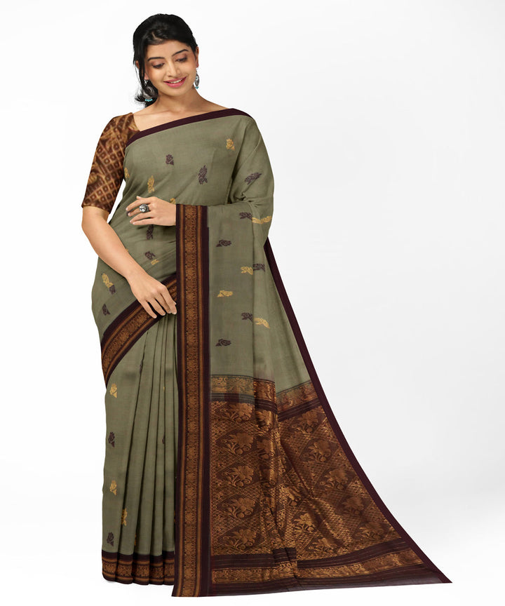 Grey maroon cotton handwoven rajahmundry saree