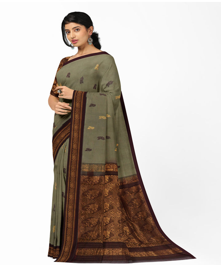 Grey maroon cotton handwoven rajahmundry saree