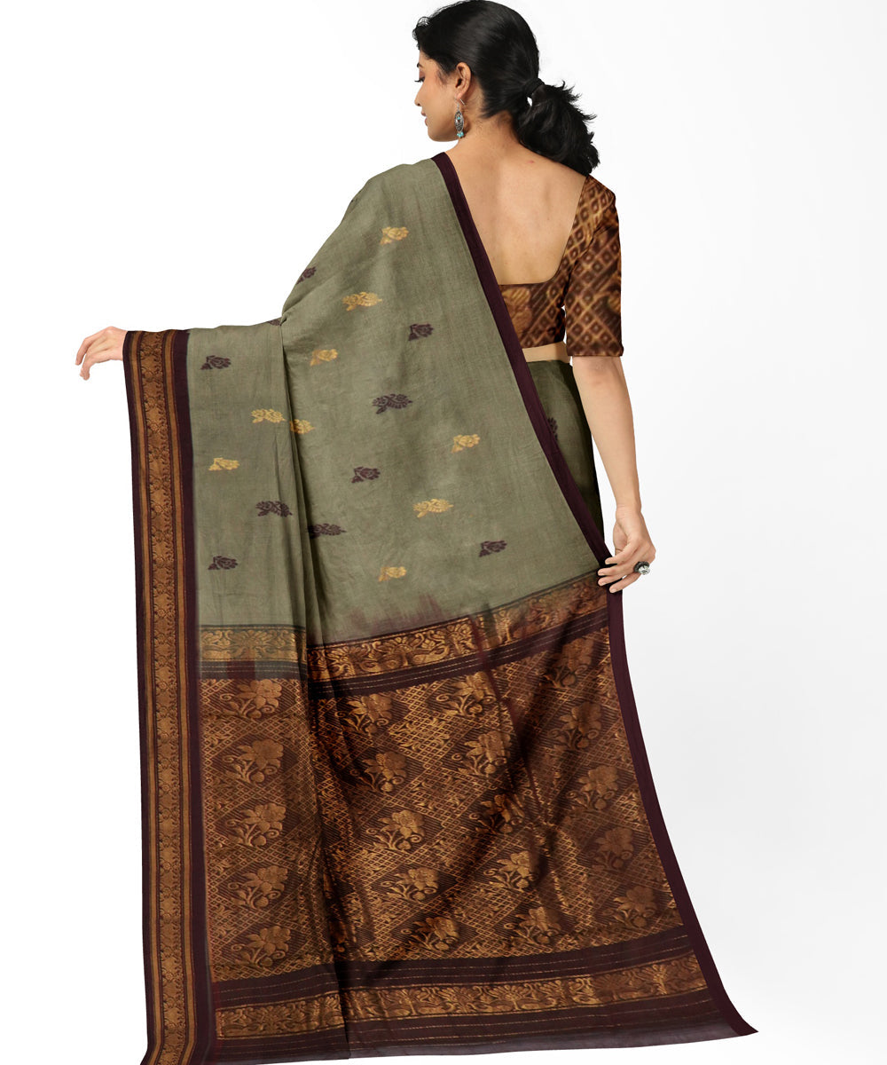 Grey maroon cotton handwoven rajahmundry saree