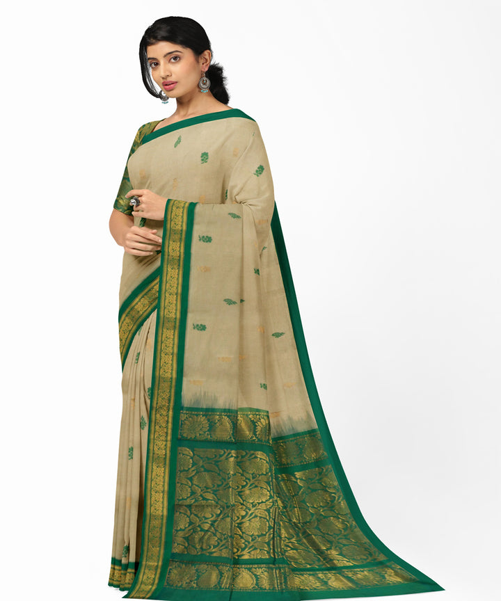 Brown green handwoven rajahmundry cotton saree