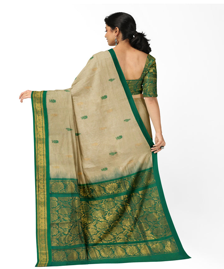 Brown green handwoven rajahmundry cotton saree