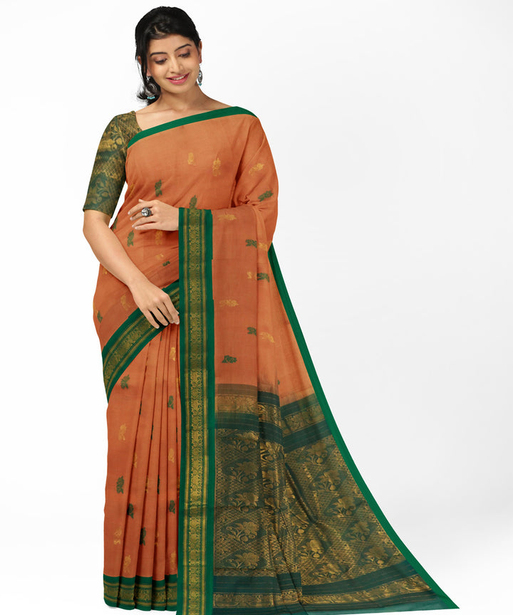 Orange green cotton handwoven rajahmundry saree