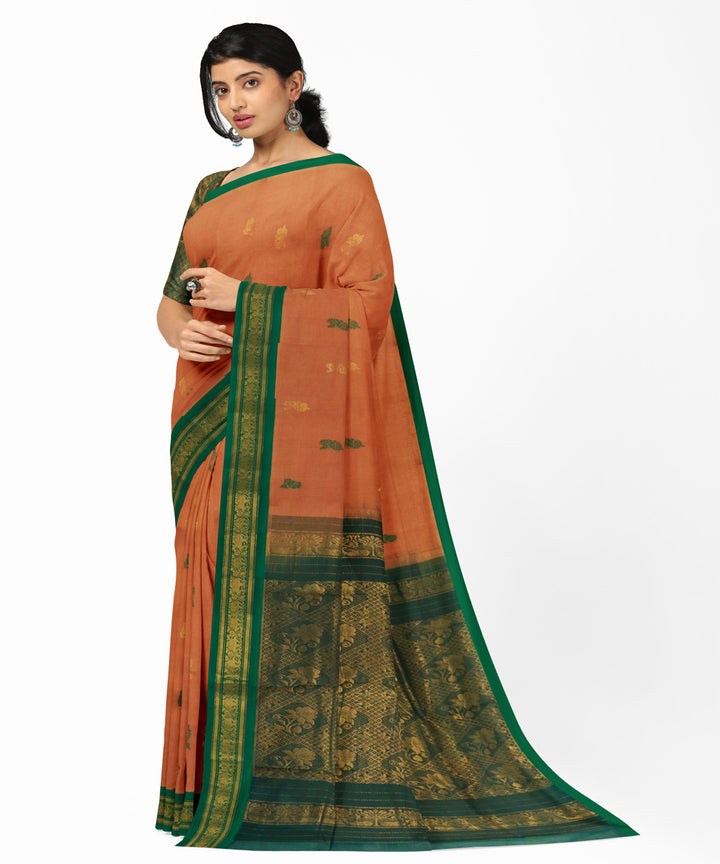 Orange green cotton handwoven rajahmundry saree
