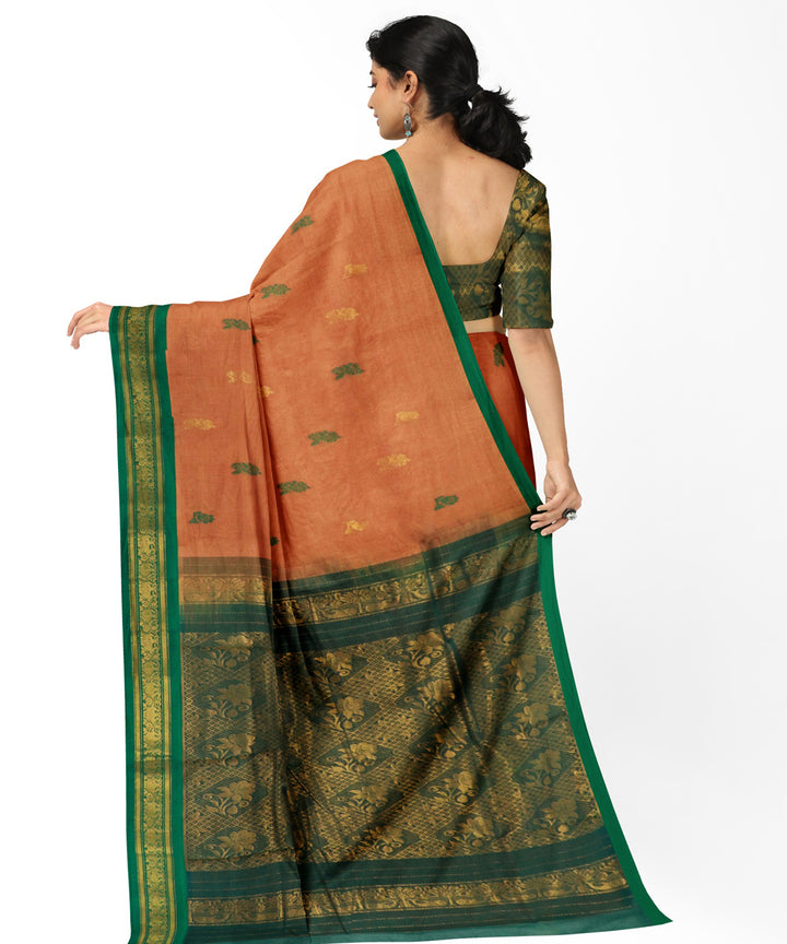 Orange green cotton handwoven rajahmundry saree