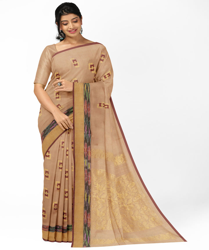 Camel brown golden cotton handwoven rajahmundry saree