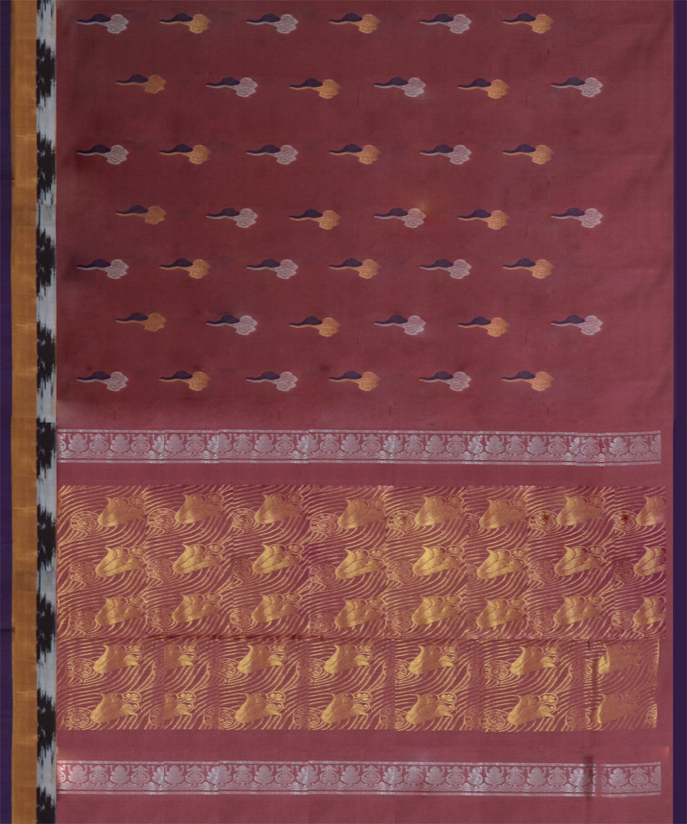 Maroon golden cotton handwoven rajahmundry saree