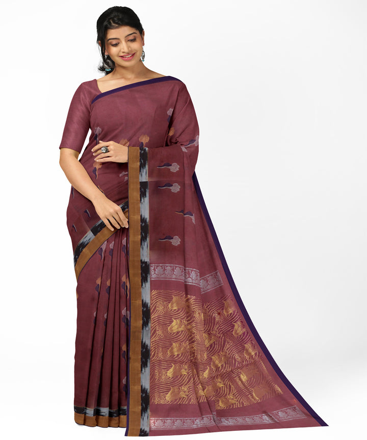 Maroon golden cotton handwoven rajahmundry saree