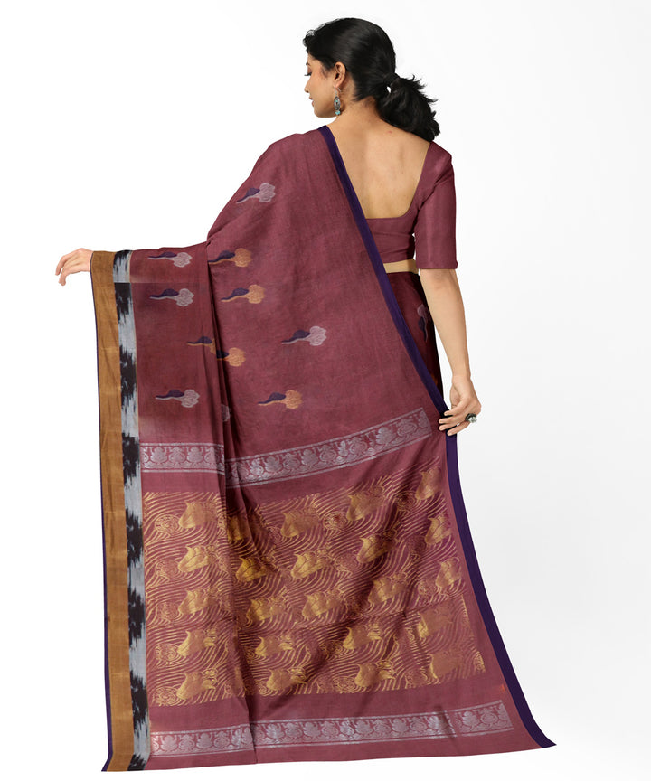 Maroon golden cotton handwoven rajahmundry saree