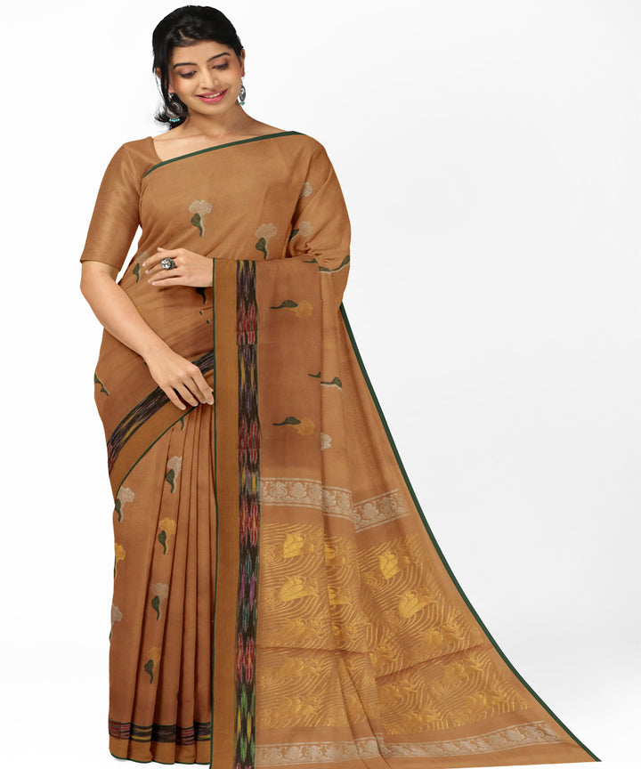 Camel brown green cotton handwoven rajahmundry saree
