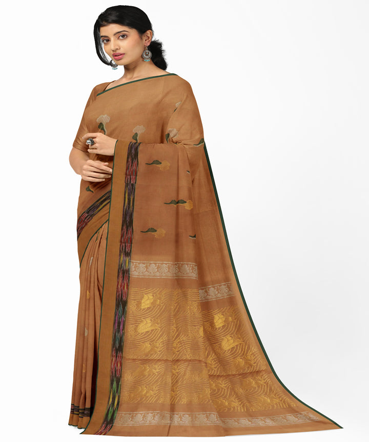 Camel brown green cotton handwoven rajahmundry saree