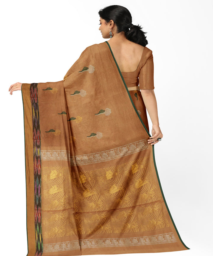 Camel brown green cotton handwoven rajahmundry saree
