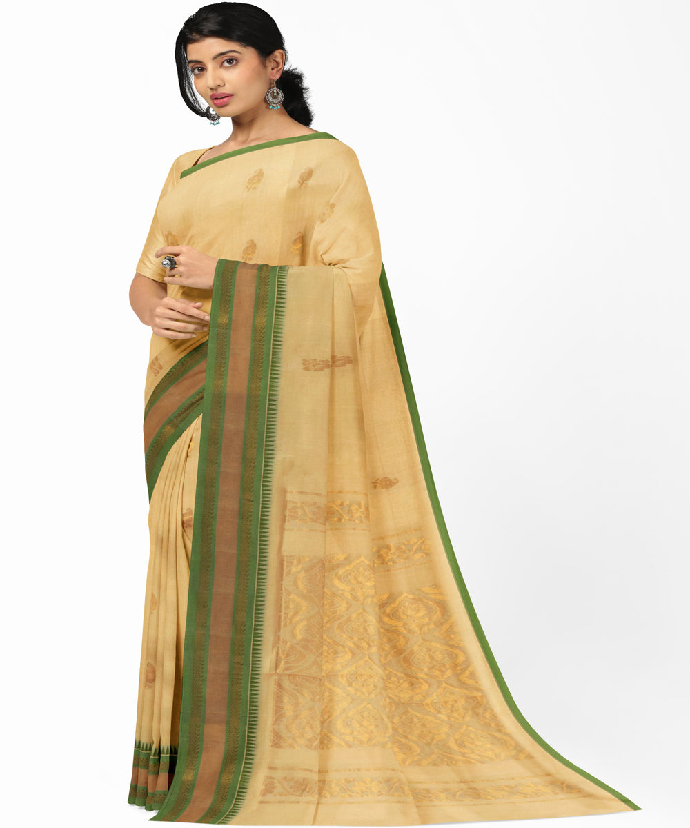 Cream green cotton handwoven rajahmundry saree
