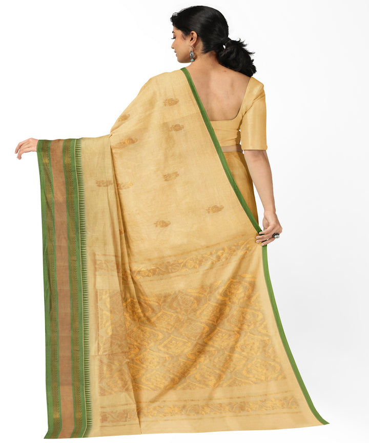 Cream green cotton handwoven rajahmundry saree