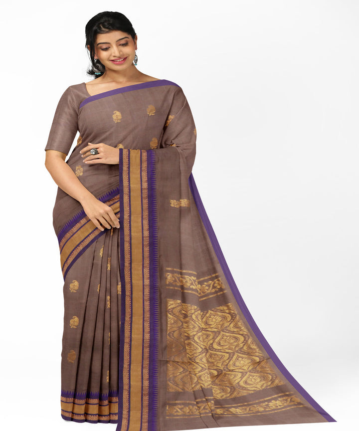 Light brown golden cotton handwoven rajahmundry saree