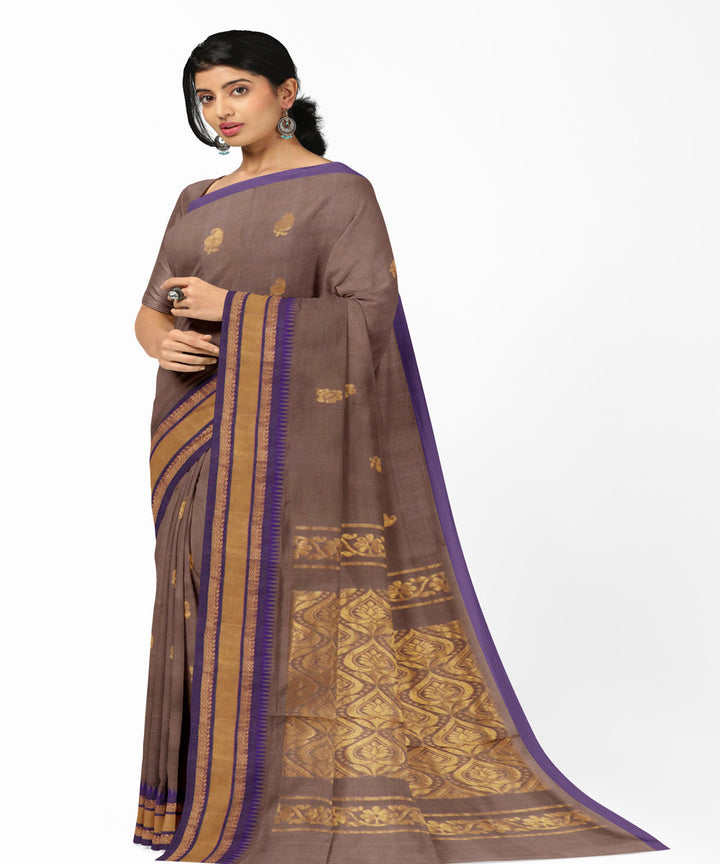 Light brown golden cotton handwoven rajahmundry saree