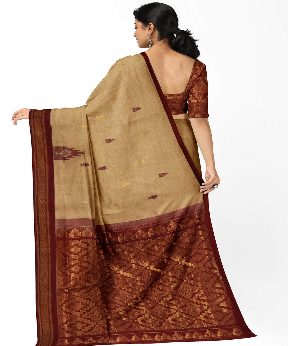 Cream brown cotton handwoven rajahmundry saree