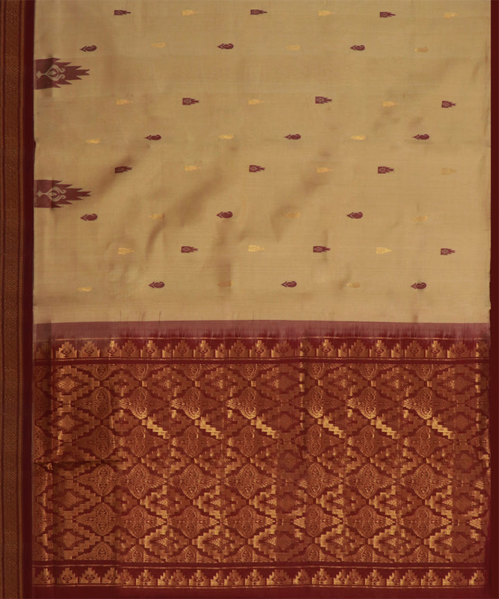 Cream brown cotton handwoven rajahmundry saree