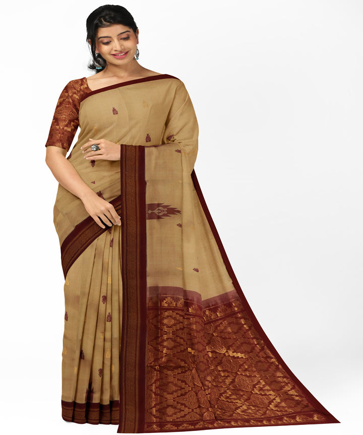 Cream brown cotton handwoven rajahmundry saree