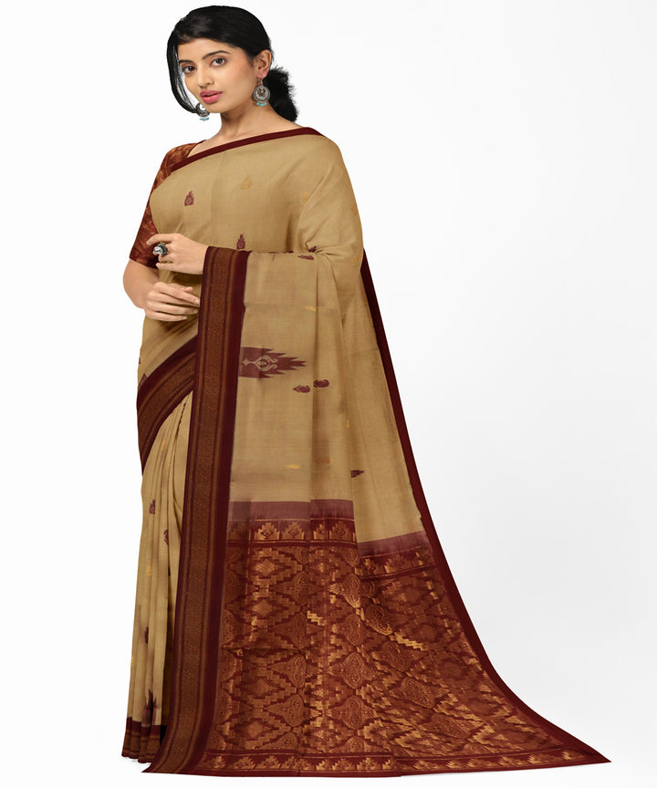 Cream brown cotton handwoven rajahmundry saree