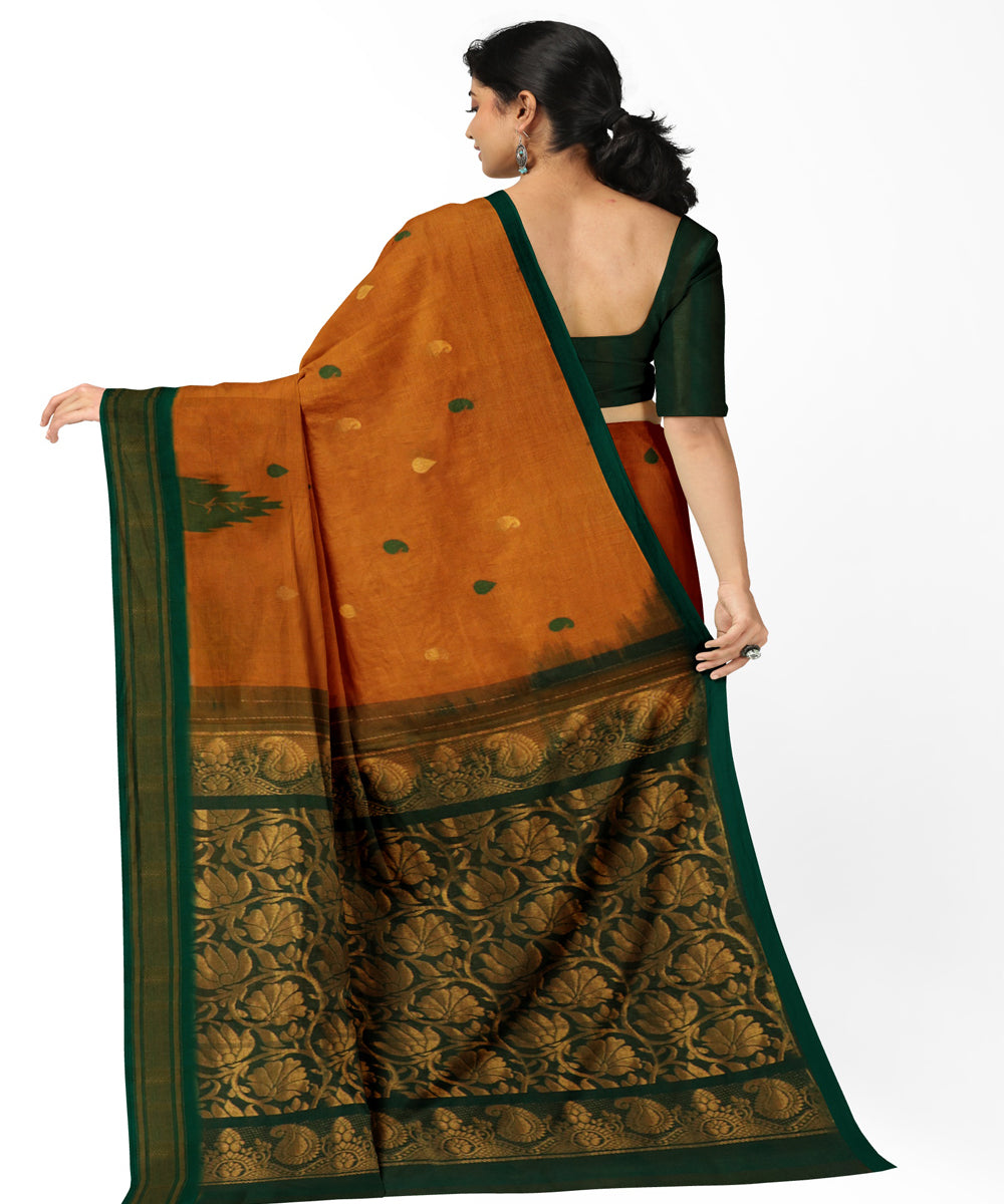 Musted yellow green cotton handwoven rajahmundry saree