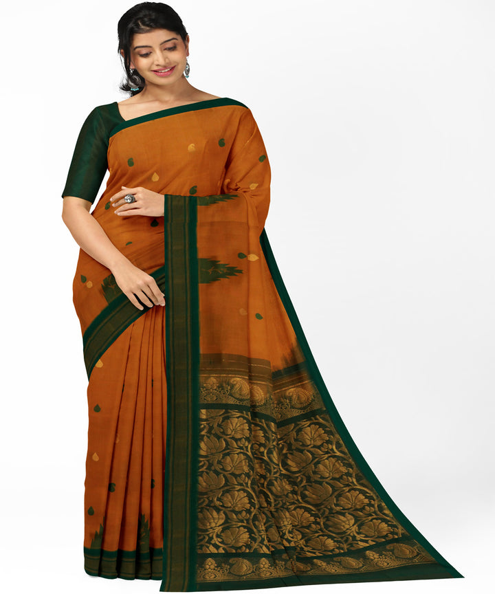 Musted yellow green cotton handwoven rajahmundry saree