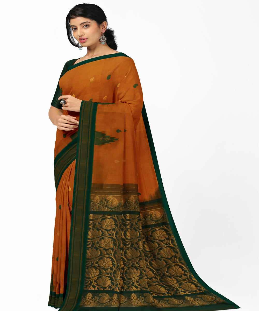 Musted yellow green cotton handwoven rajahmundry saree