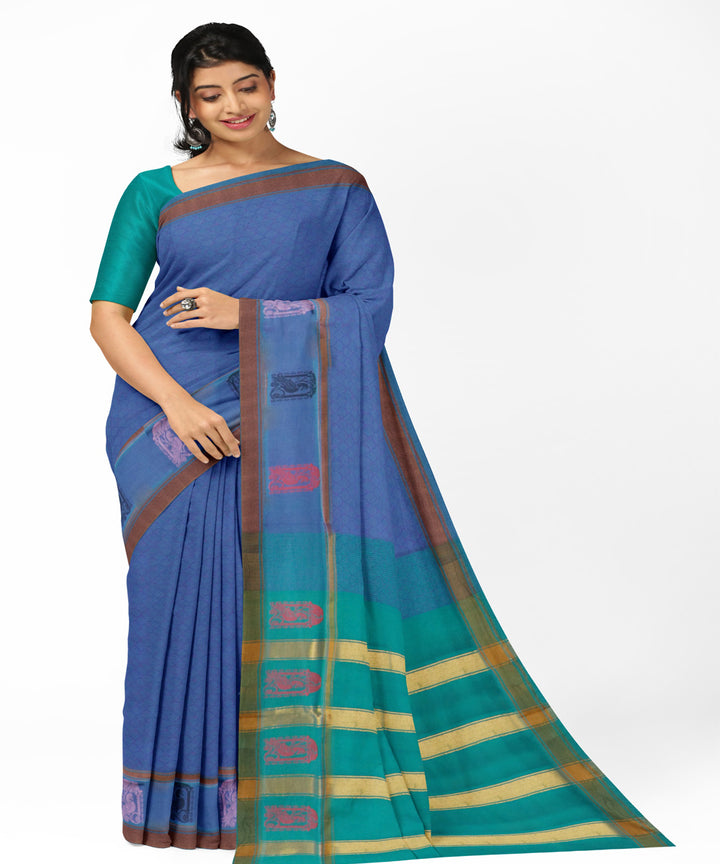 Blue sky blue cotton handwoven rajahmundry saree