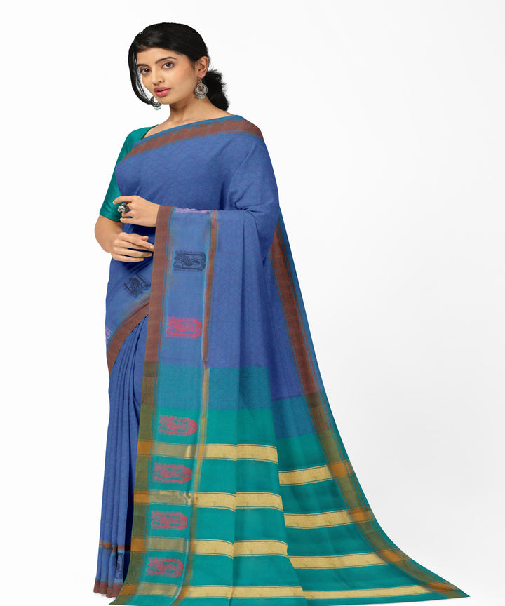 Blue sky blue cotton handwoven rajahmundry saree