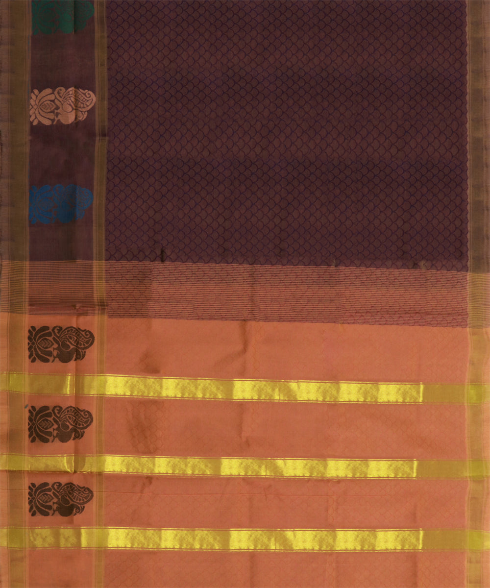 Brown peach cotton handwoven rajahmundry saree