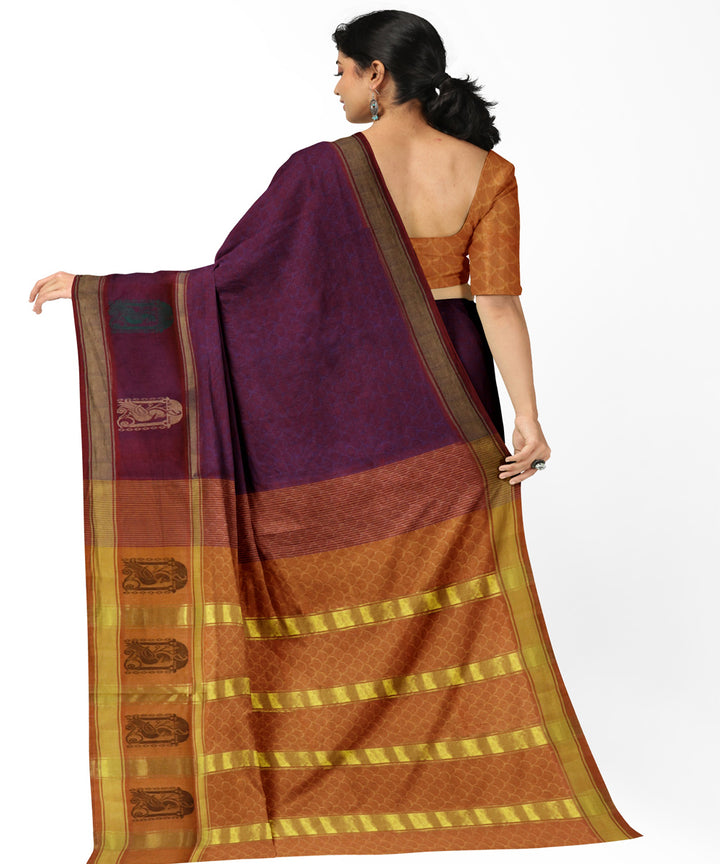 Purple yellow cotton handwoven rajahmundry saree