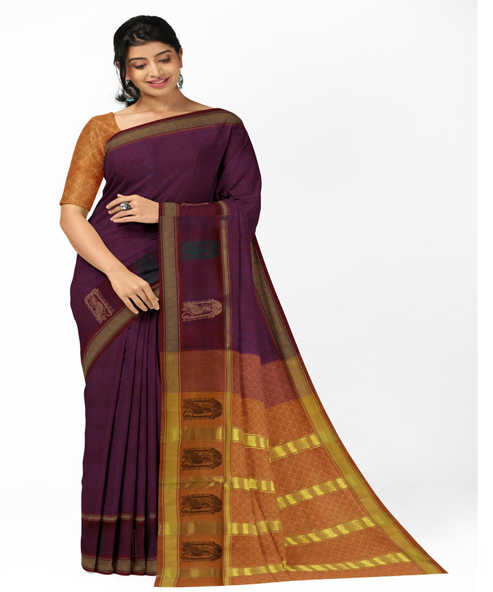 Purple yellow cotton handwoven rajahmundry saree