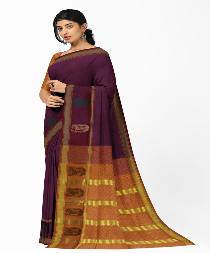 Purple yellow cotton handwoven rajahmundry saree