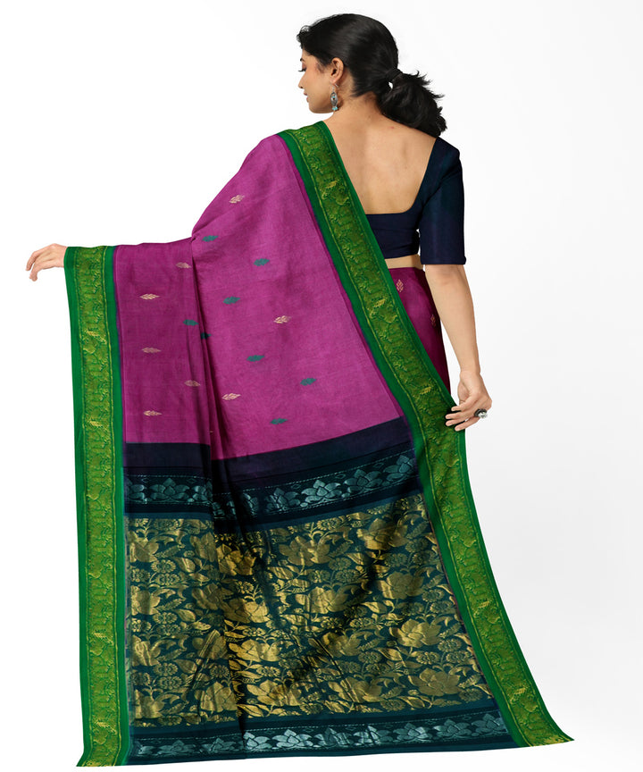 Pink green cotton handwoven rajahmundry saree