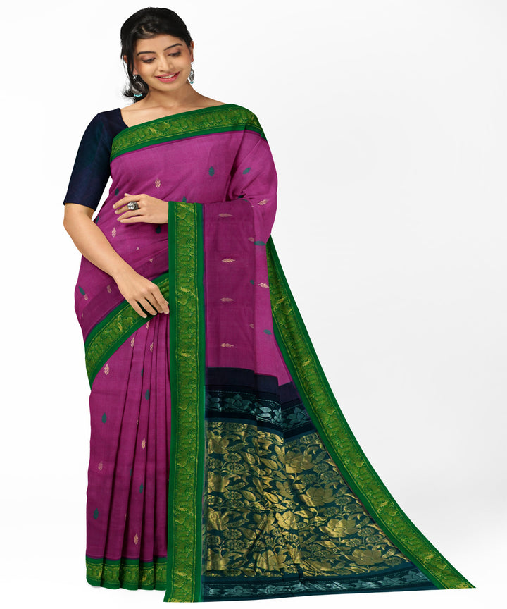 Pink green cotton handwoven rajahmundry saree