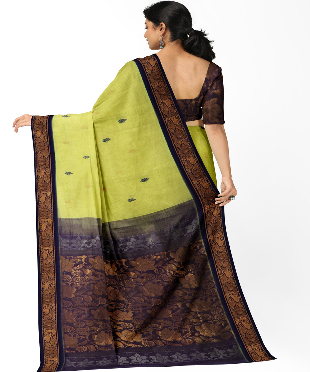 Yellow navy blue cotton handwoven rajahmundry saree