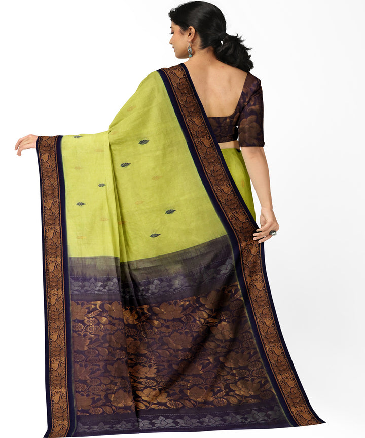 Yellow navy blue cotton handwoven rajahmundry saree