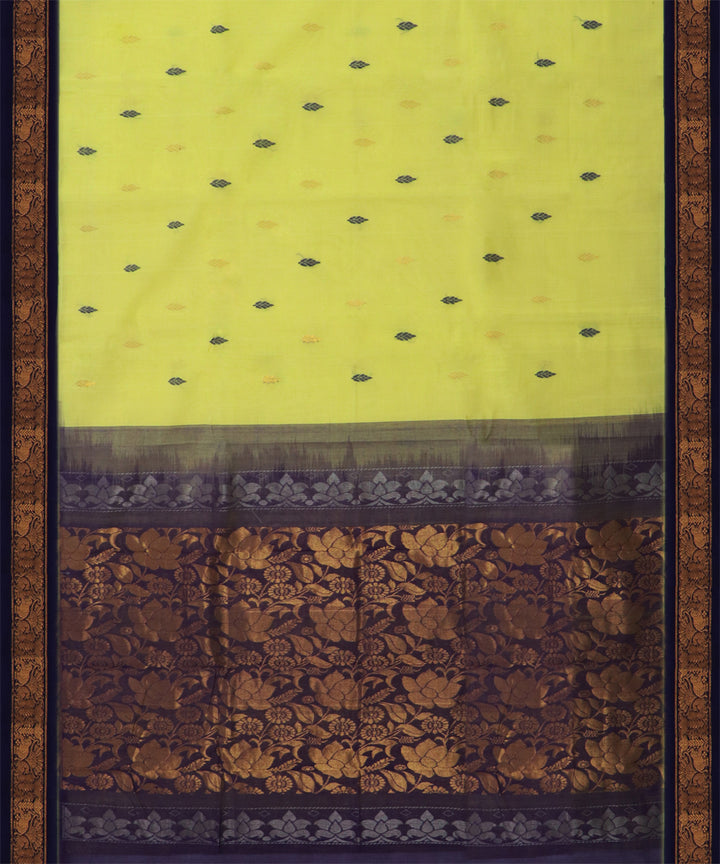 Yellow navy blue cotton handwoven rajahmundry saree