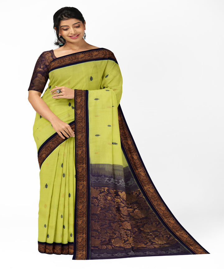 Yellow navy blue cotton handwoven rajahmundry saree